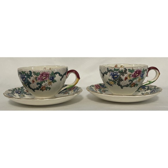 Royal Cauldron Other - Vintage Royal Cauldon Victoria 2 Cups & Saucers Scalloped 22k Gold Edging Floral